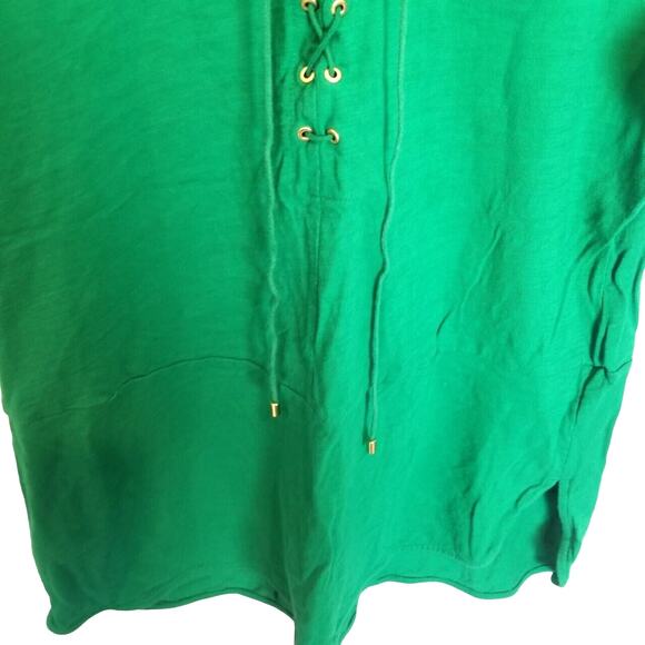Lauren Ralph Lauren Womens Lace Up Shirt Kelly Green Size L Casual Preppy Cotton - Picture 3 of 7